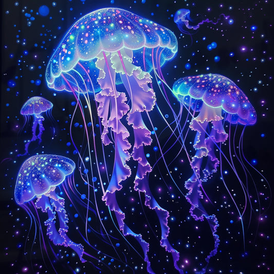 Glowing Jellyfish Adrift in a Mystical Underwater Scene