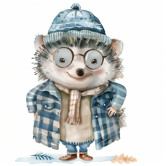 Charming Hedgehog in Stylish Retro Winter Outfit