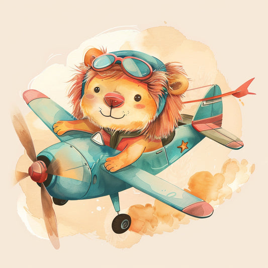 Adventurous Lion Pilot Flying With Retro Aviation Gear