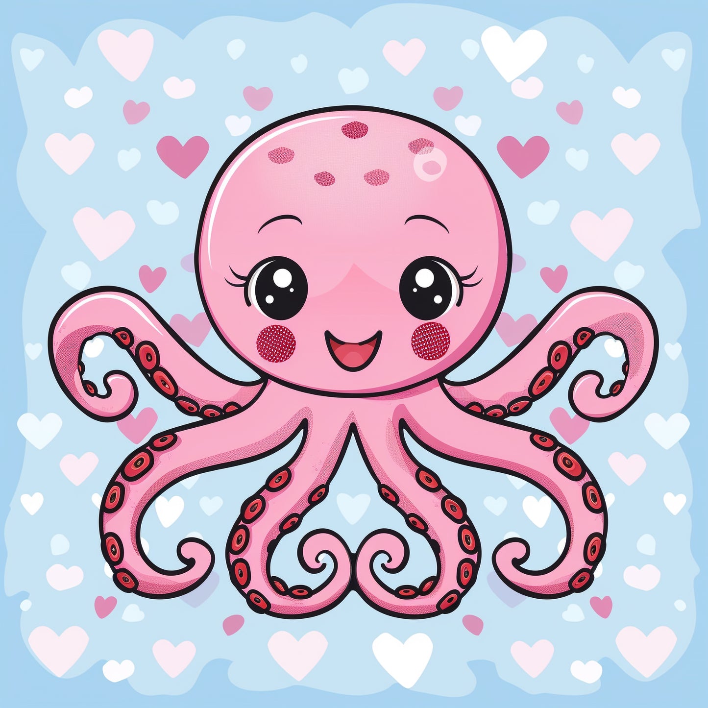 Cute Smiling Octopus Cartoon With Colorful Hearts