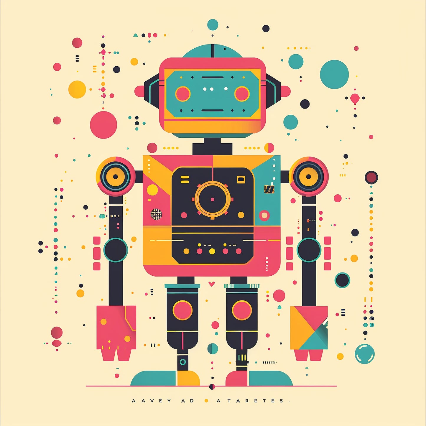 Colorful Retro Robot Illustration in Flat Design Style