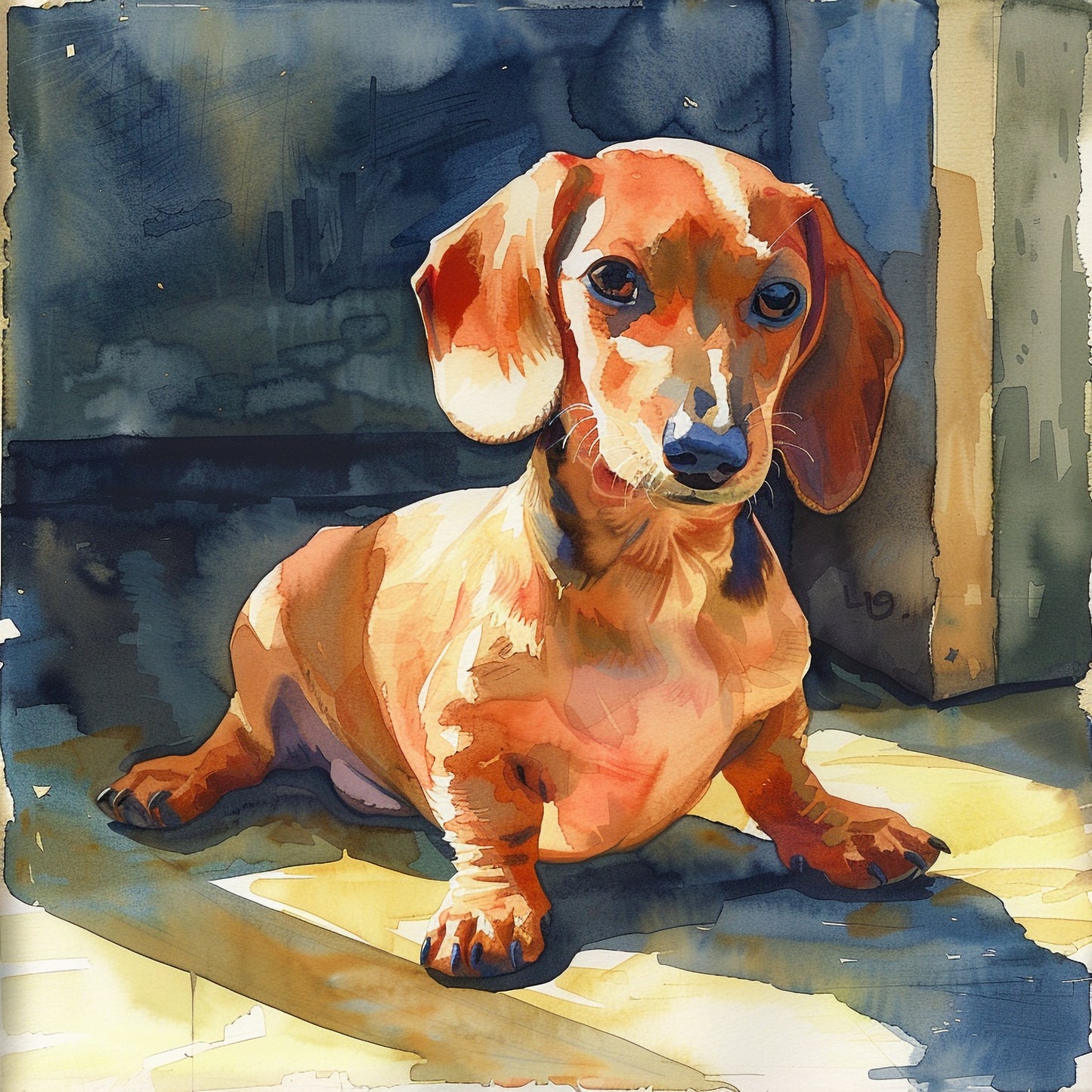 Adorable Dachshund Puppy Basking in Warm Sunlight Indoors