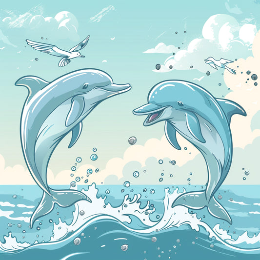 Joyful Dolphins Leaping Together Above Ocean Waves