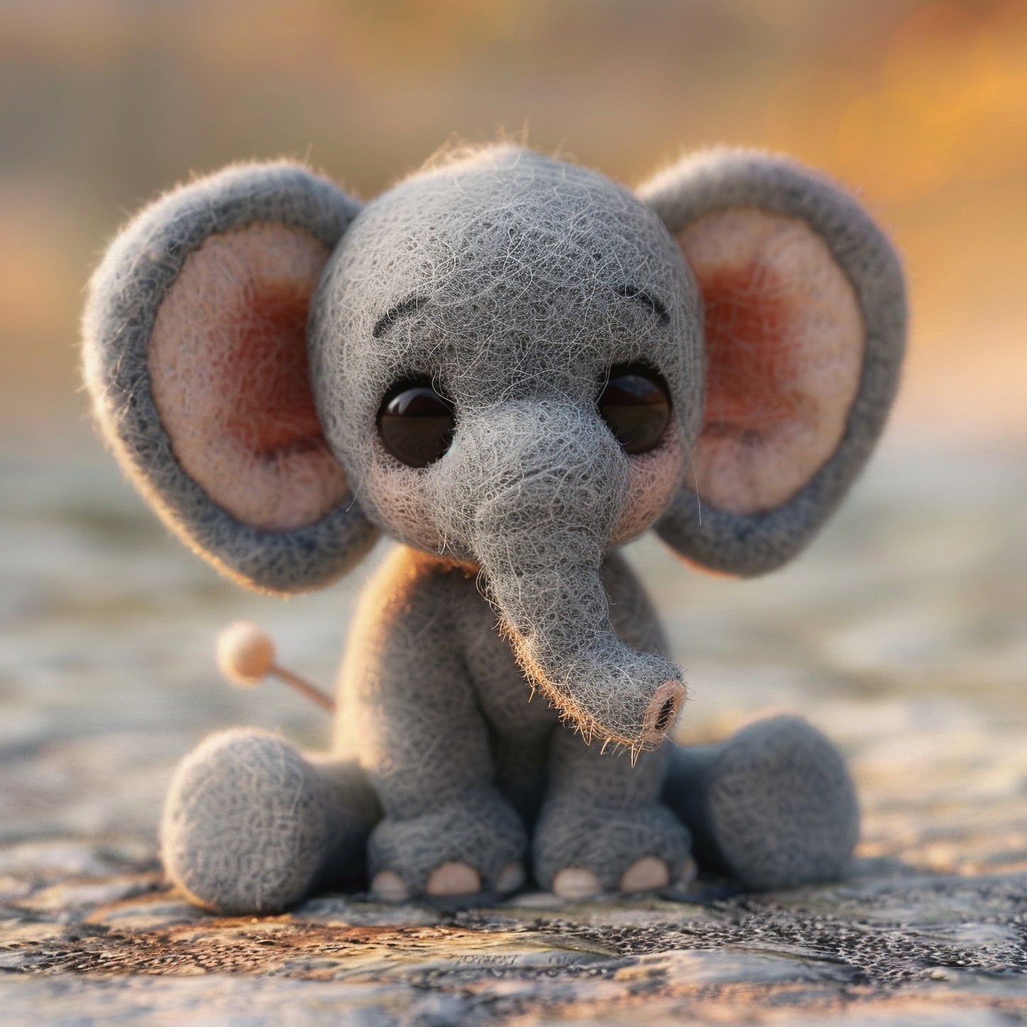 Adorable Plush African Elephant in Golden Light