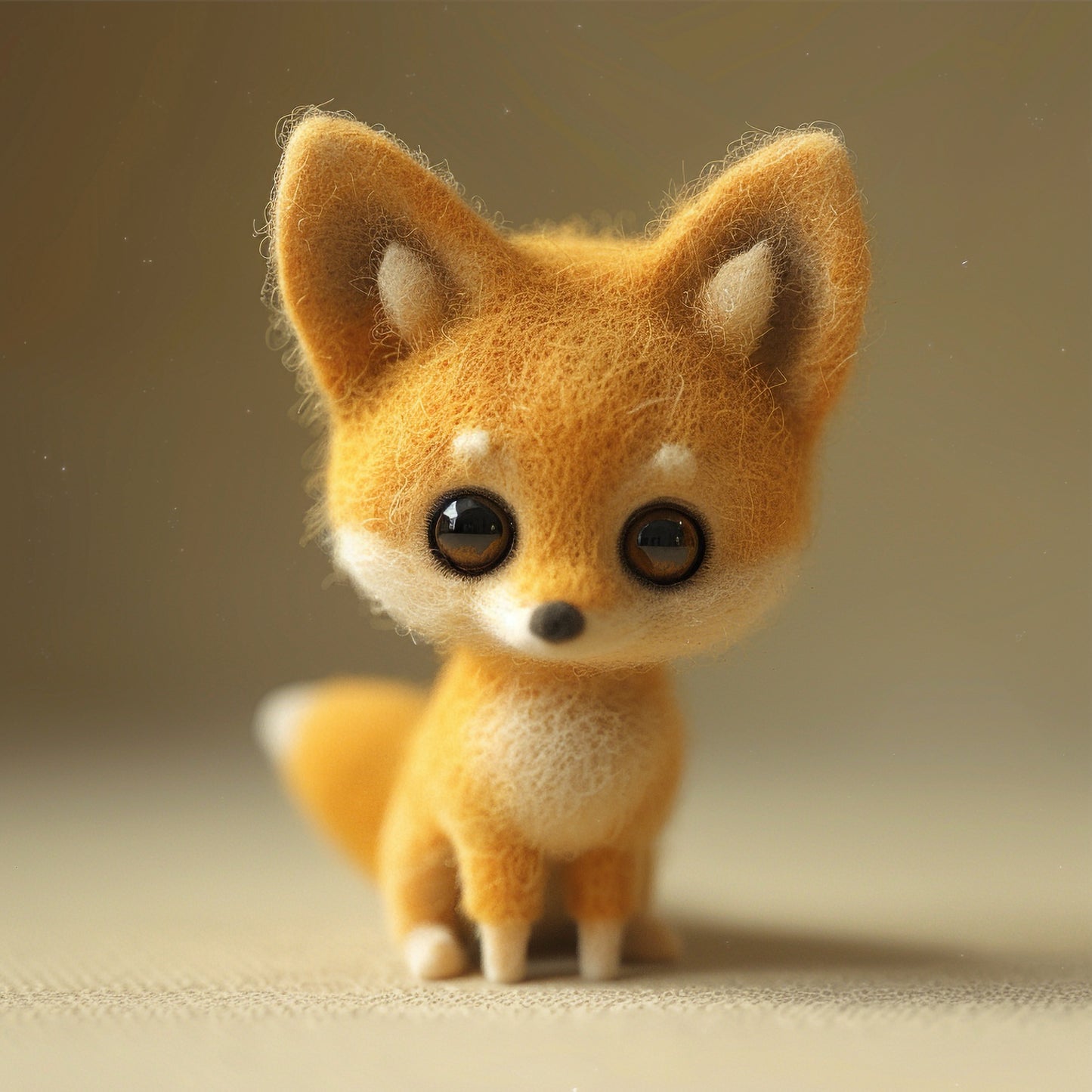 Adorable Handmade Felt Fox Figurine on Neutral Background