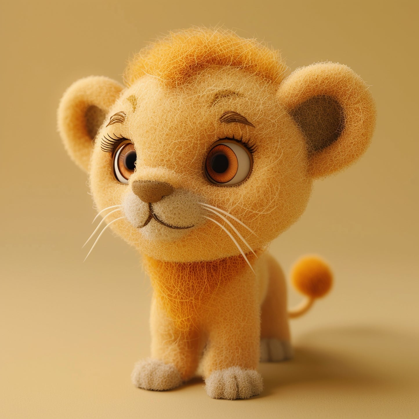 Adorable Needle Felted Lion Cub with Cute Expression
