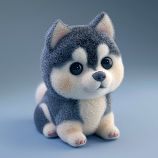 Adorable Alaskan Malamute Puppy Plush Toy Sitting