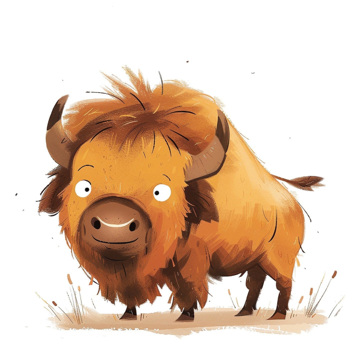 Charming Illustrated American Bison with a Friendly Gaze
