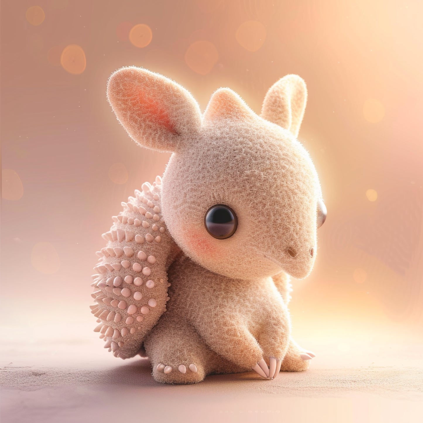 Adorable Fuzzy Armadillo Under Soft Pink Lighting