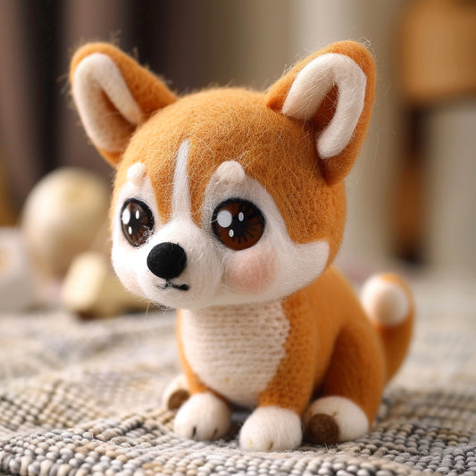 Handmade Basenji Needle Felt Dog on Woven Textile