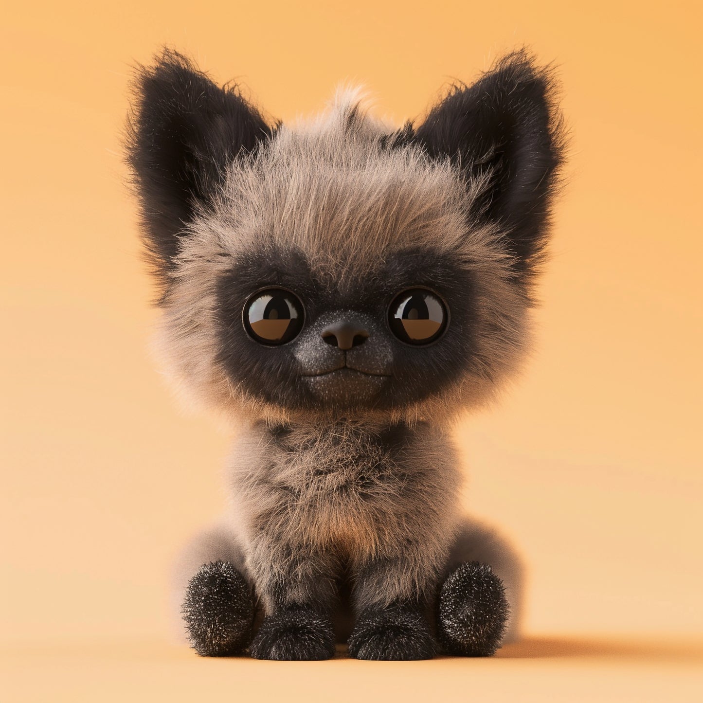 Adorable Fluffy Fantasy Creature Sitting Against Orange