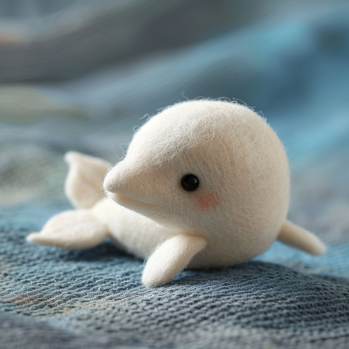 Adorable Needle Felted Beluga Whale Toy on Textured Background