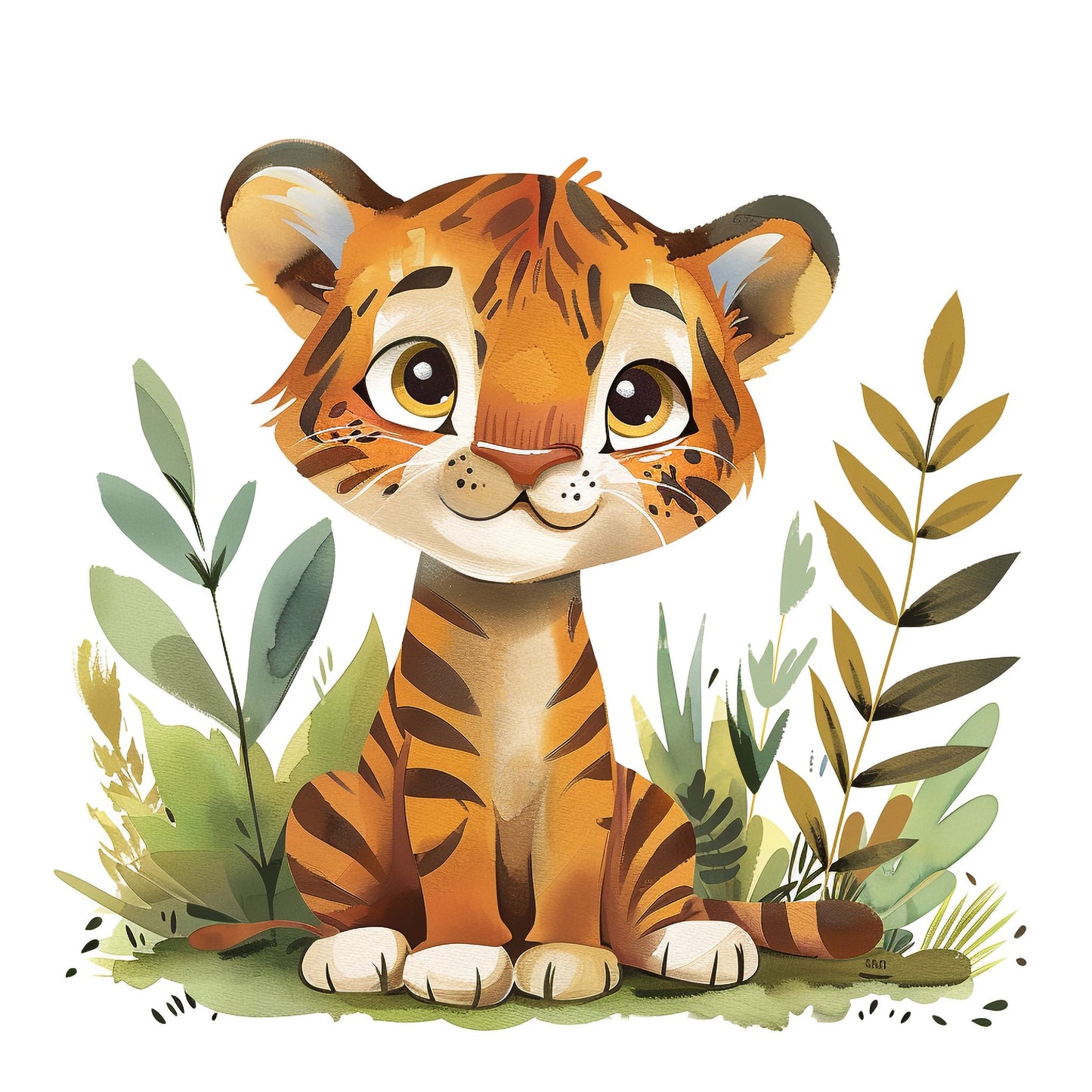 Charming Cartoon Bengal Tiger Cub in a Playful Pose