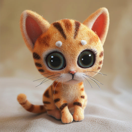 Adorable Big-Eyed Bengal Kitten with Plush Fur Sitting