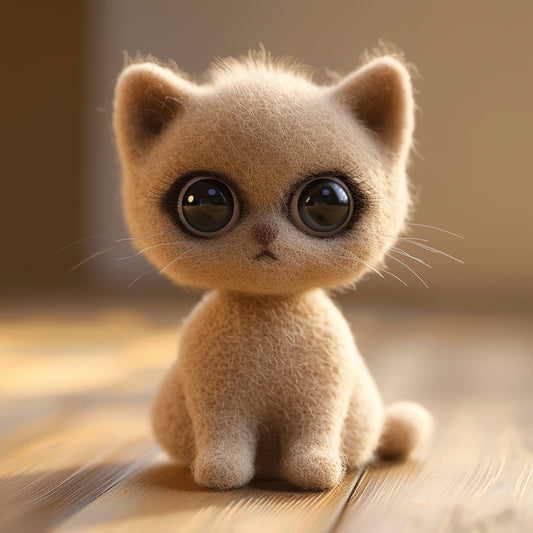 Adorable Burmese Cat with Big Eyes Sitting on a Wood Floor