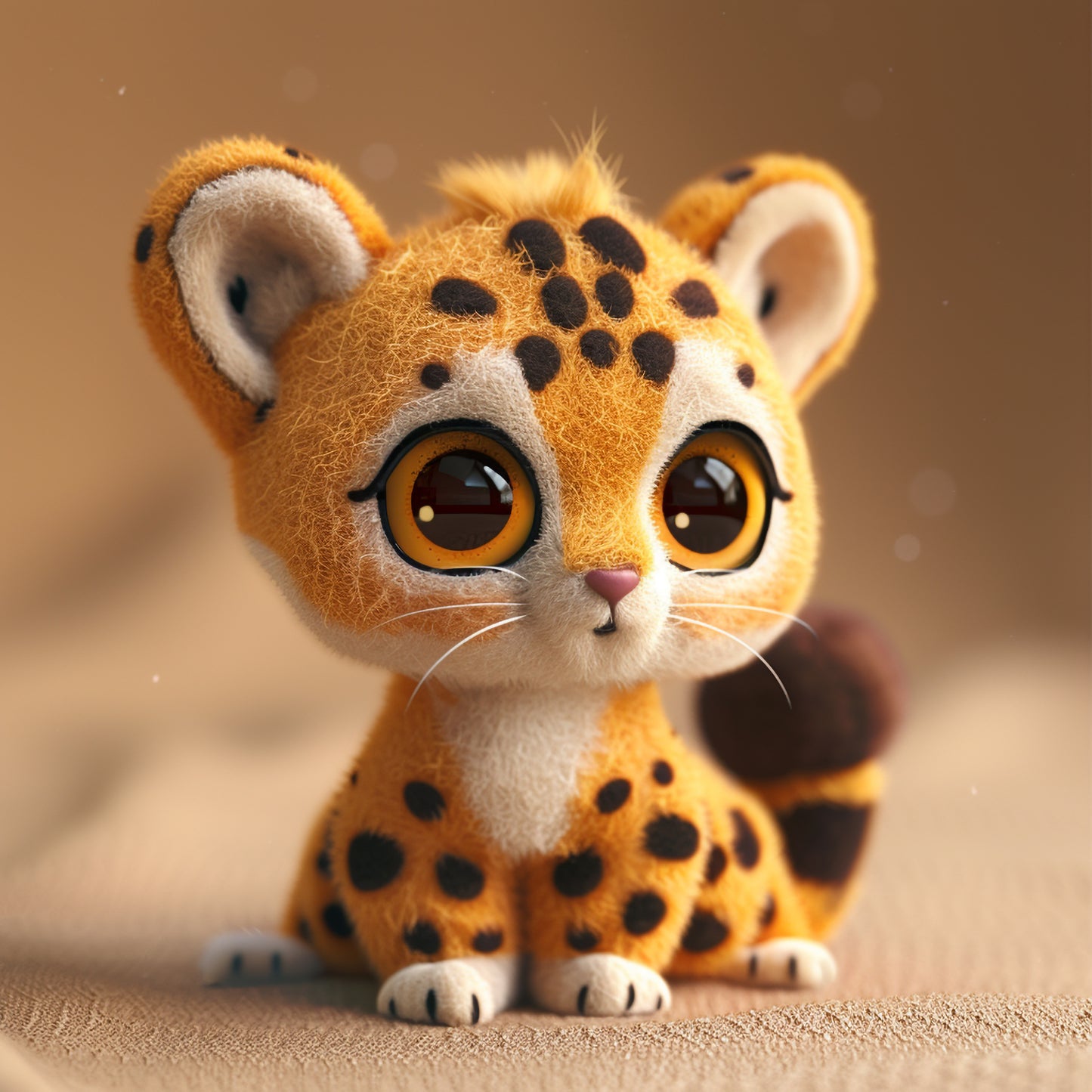 Adorable Needle Felt Cheetah Cub with Big Eyes