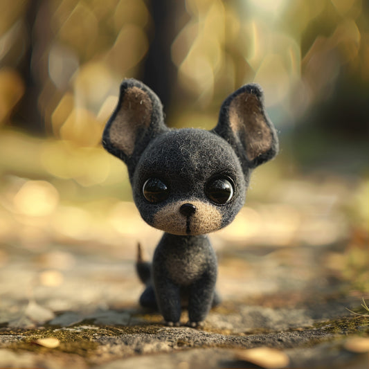 Adorable Toy Terrier Dog Plushie in a Sunlit Outdoor Setting