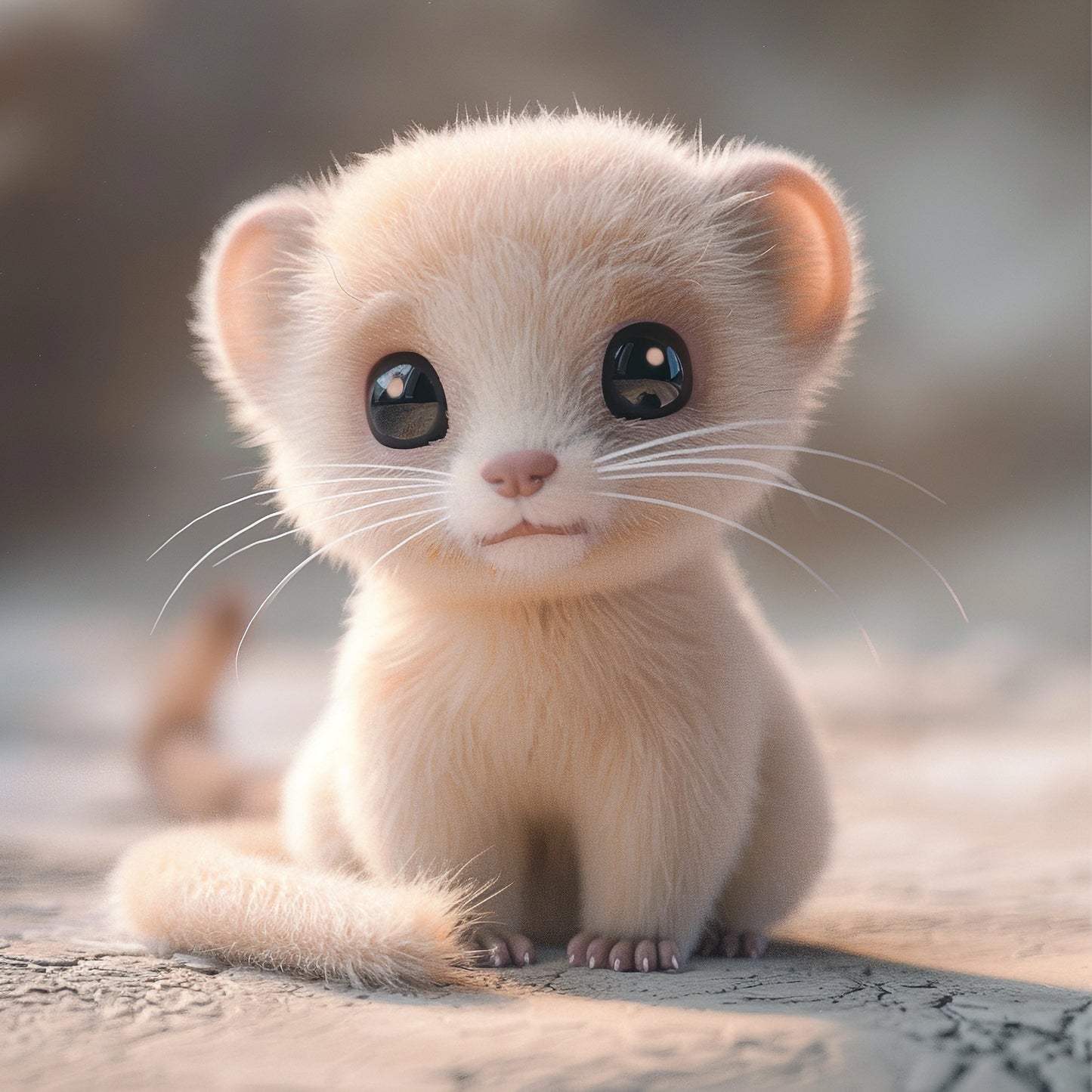 Adorable Animated Ferret with Big Eyes on Neutral Background