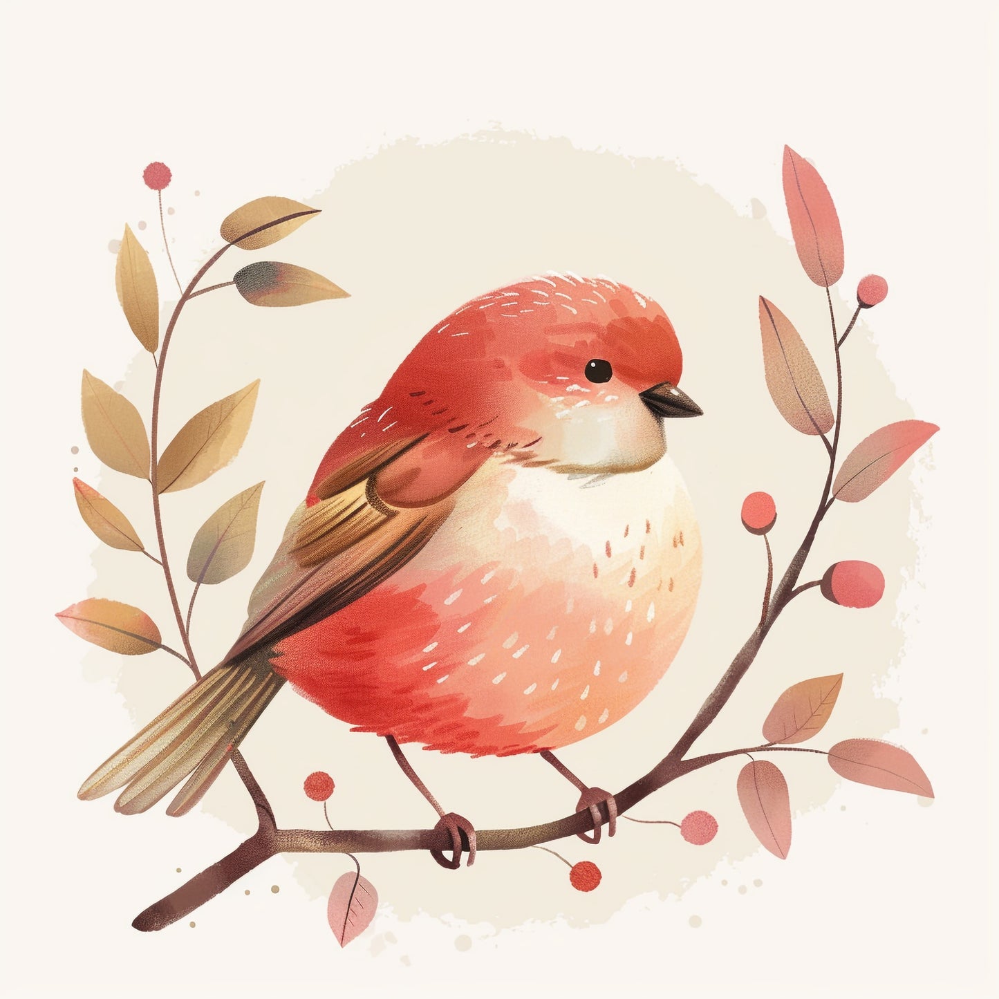 Adorable Finch Perched Among Whimsical Autumn Berries
