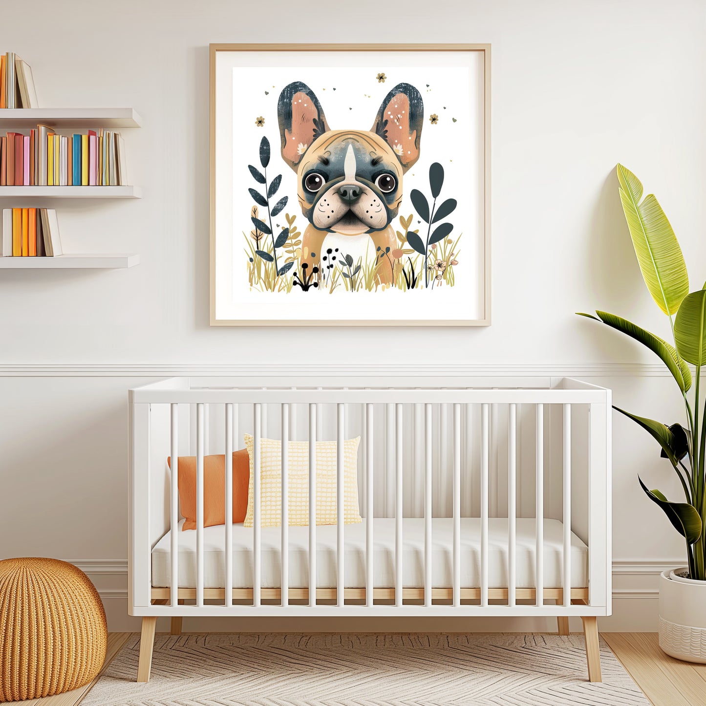 Adorable French Bulldog Amongst Whimsical Nature Elements