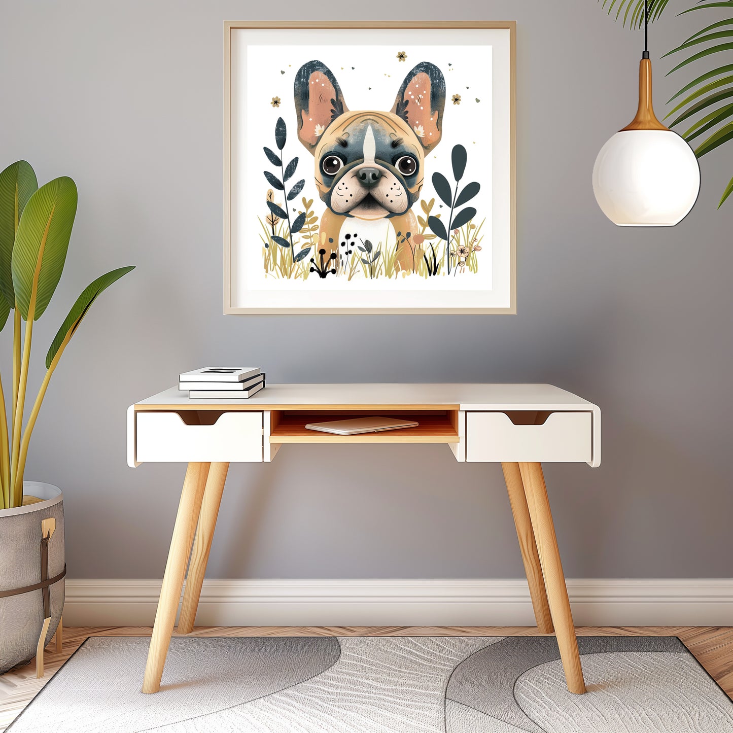 Adorable French Bulldog Amongst Whimsical Nature Elements