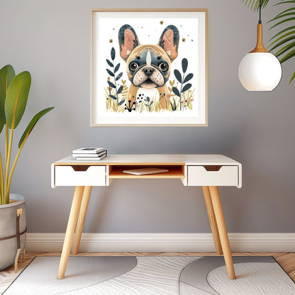 Adorable French Bulldog Amongst Whimsical Nature Elements