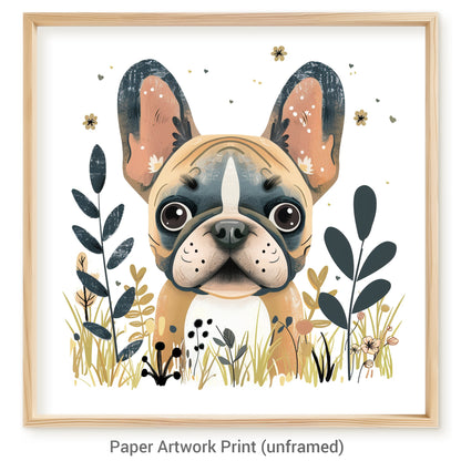 Adorable French Bulldog Amongst Whimsical Nature Elements