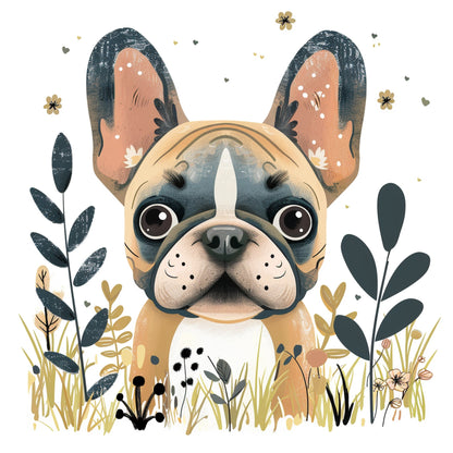 Adorable French Bulldog Amongst Whimsical Nature Elements
