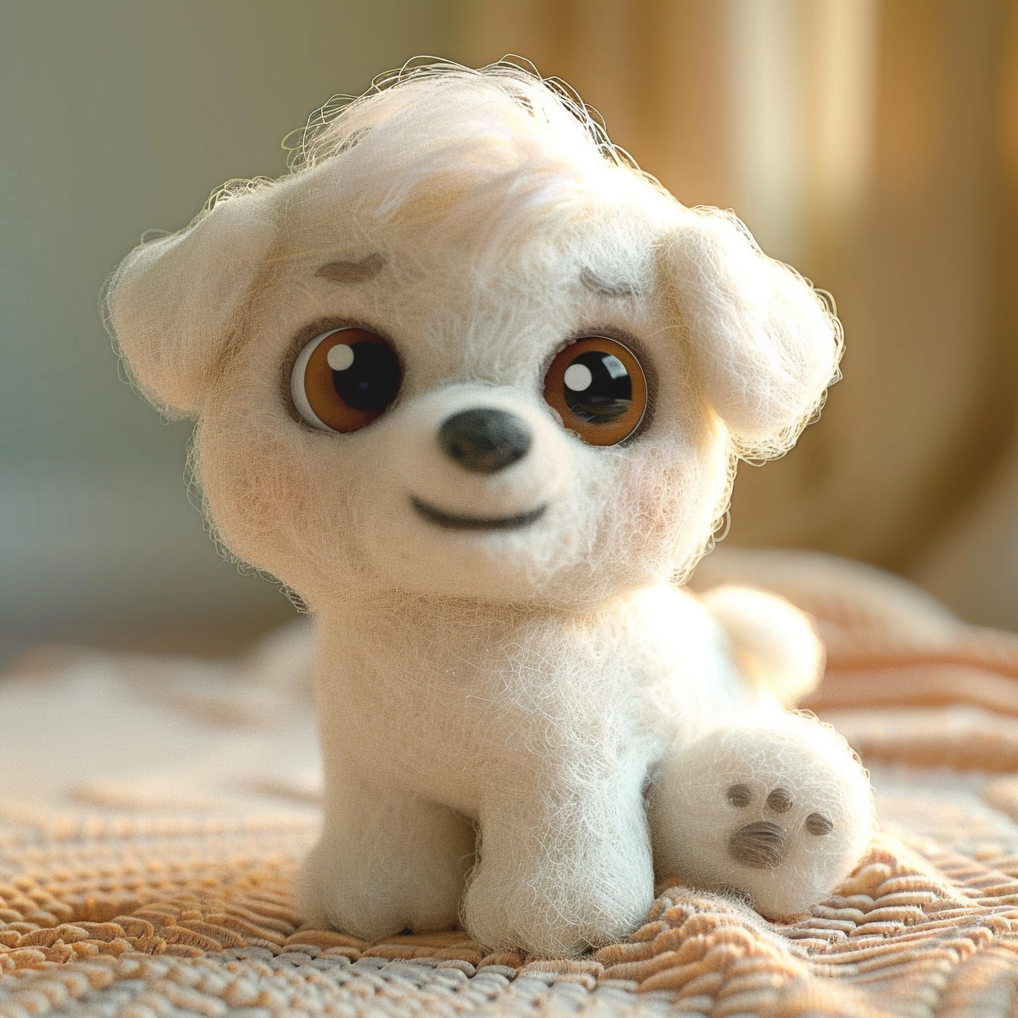 Adorable Fluffy White Toy Dog with Big Brown Eyes
