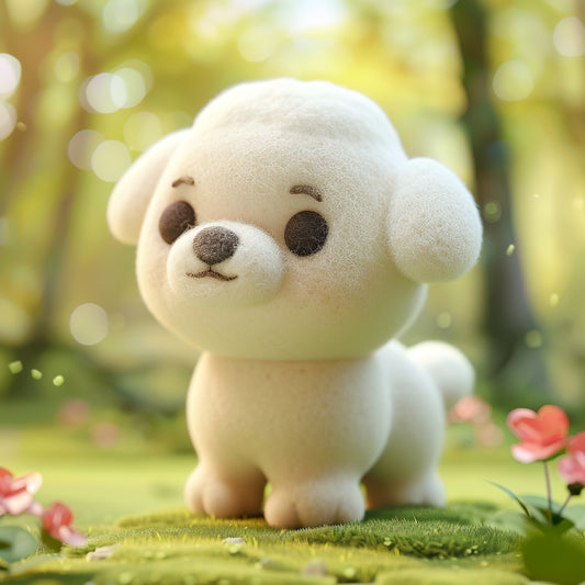 Adorable Cartoon Great Pyrenees Puppy in a Sunny Garden