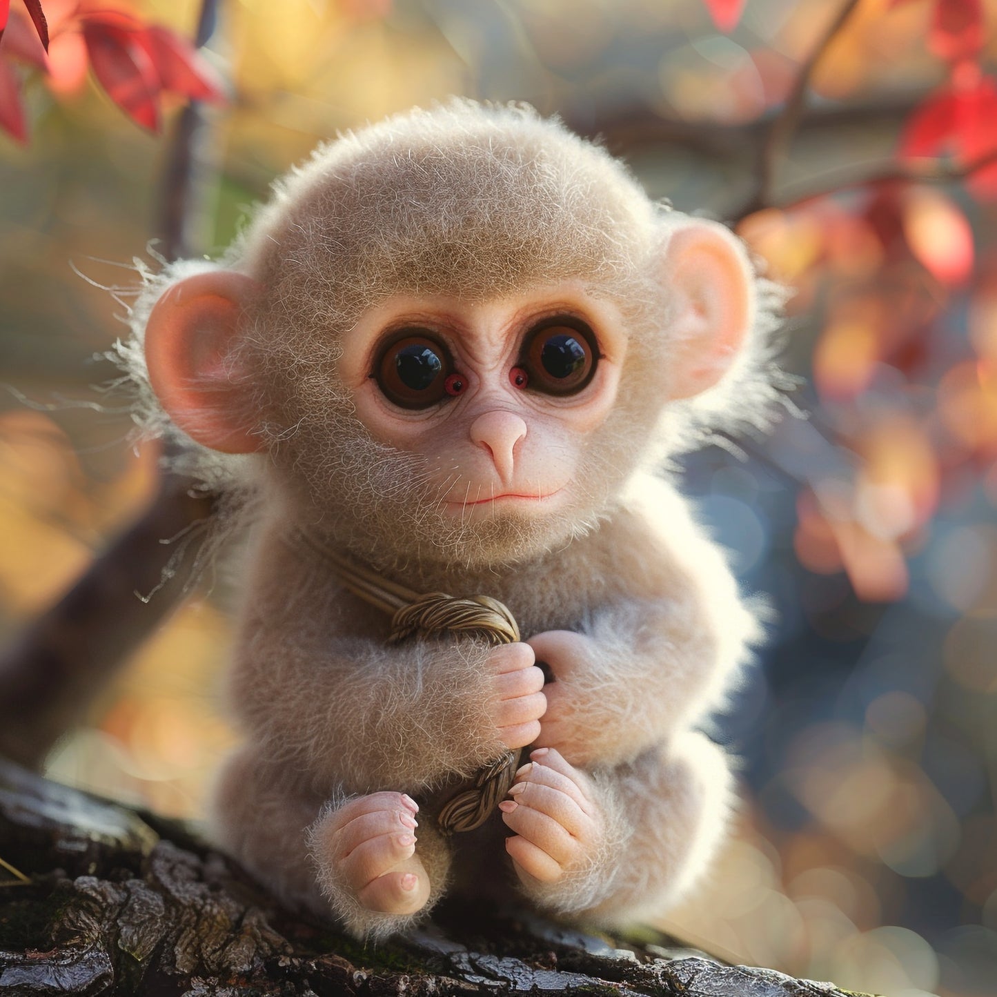 Adorable Baby Japanese Macaque on a Tree