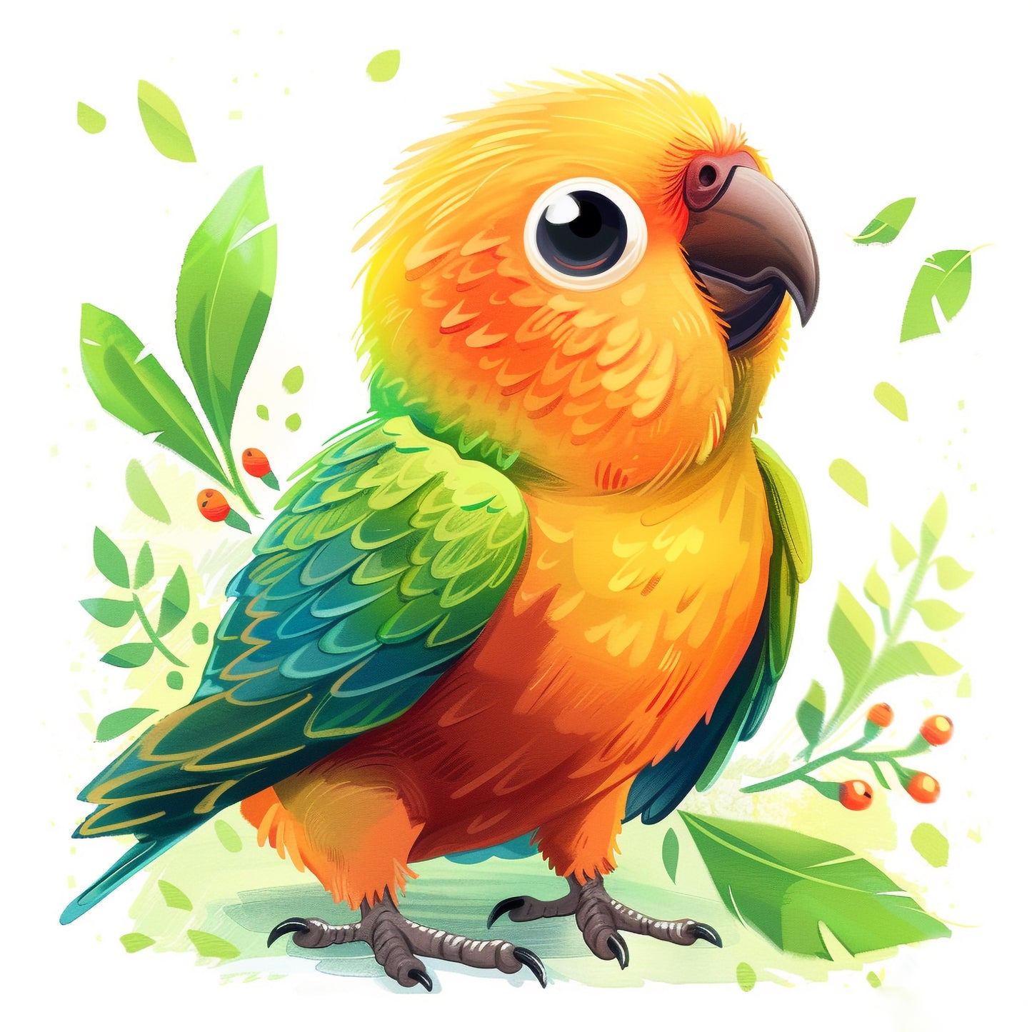 Adorable Colorful Parrot Surrounded by Lush Greenery