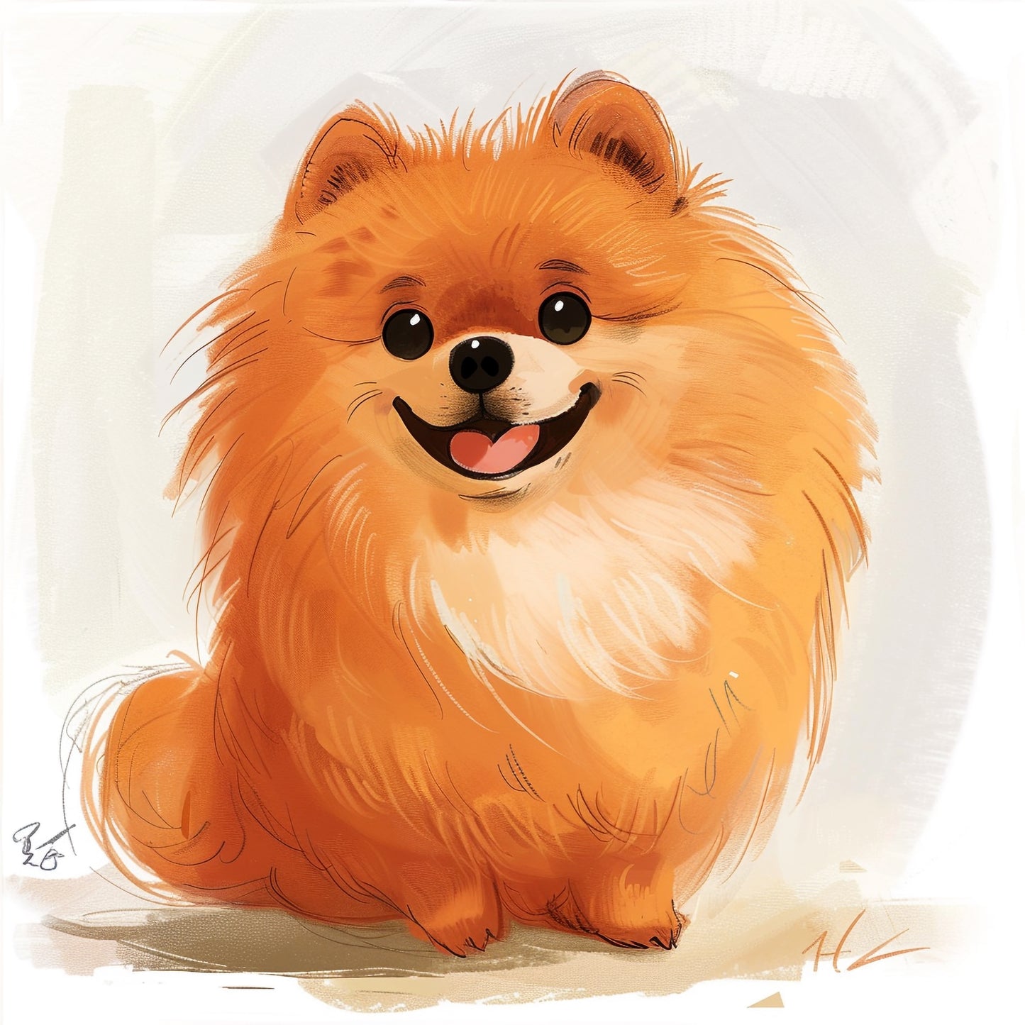 Adorable Pomeranian Dog Smiling Joyfully in Illustration
