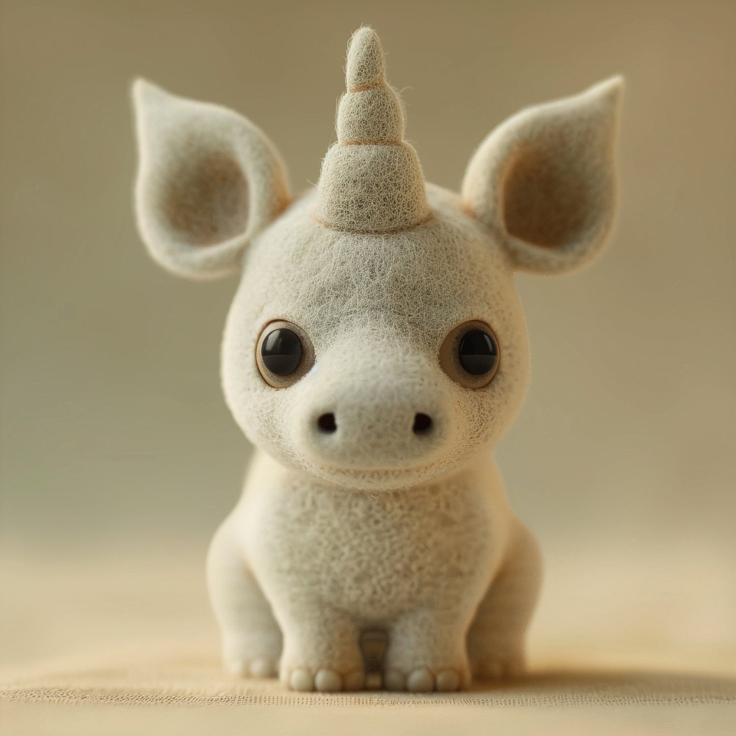 Adorable Handmade Rhinoceros Needle Felted Toy on Display