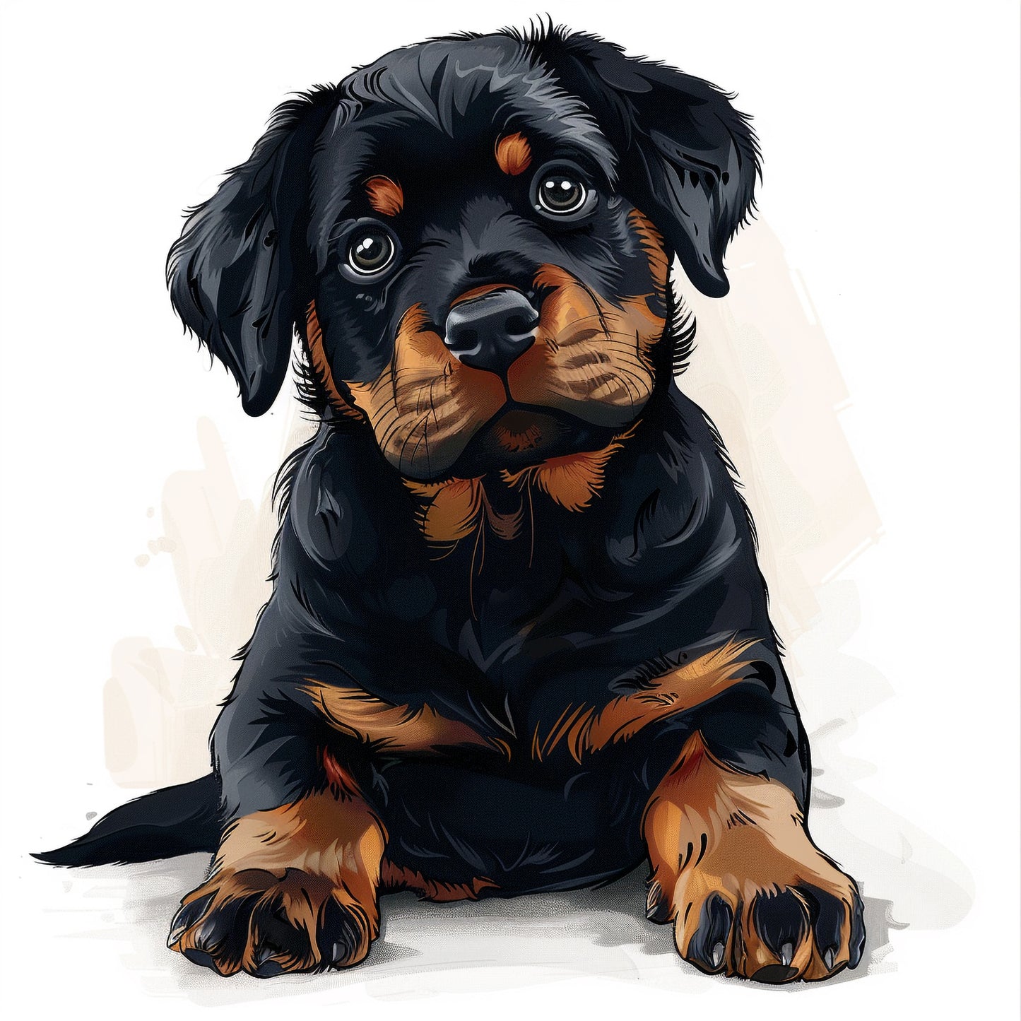 Adorable Rottweiler Puppy with Soulful Eyes Illustration