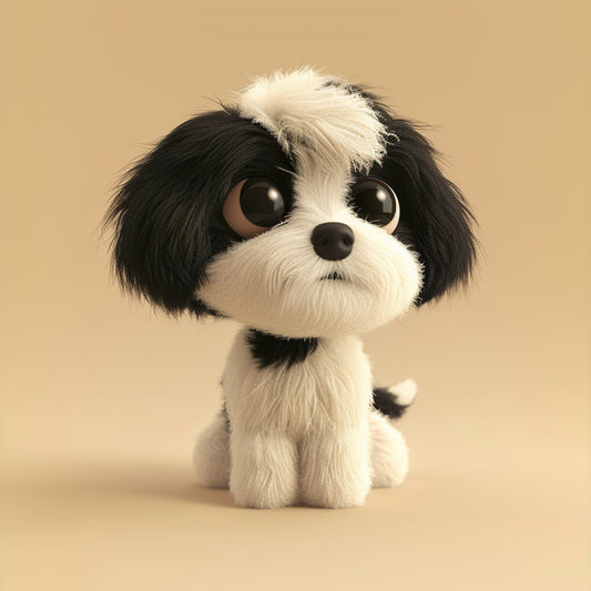 Adorable Tibetan Terrier Puppy with Big Eyes on Beige