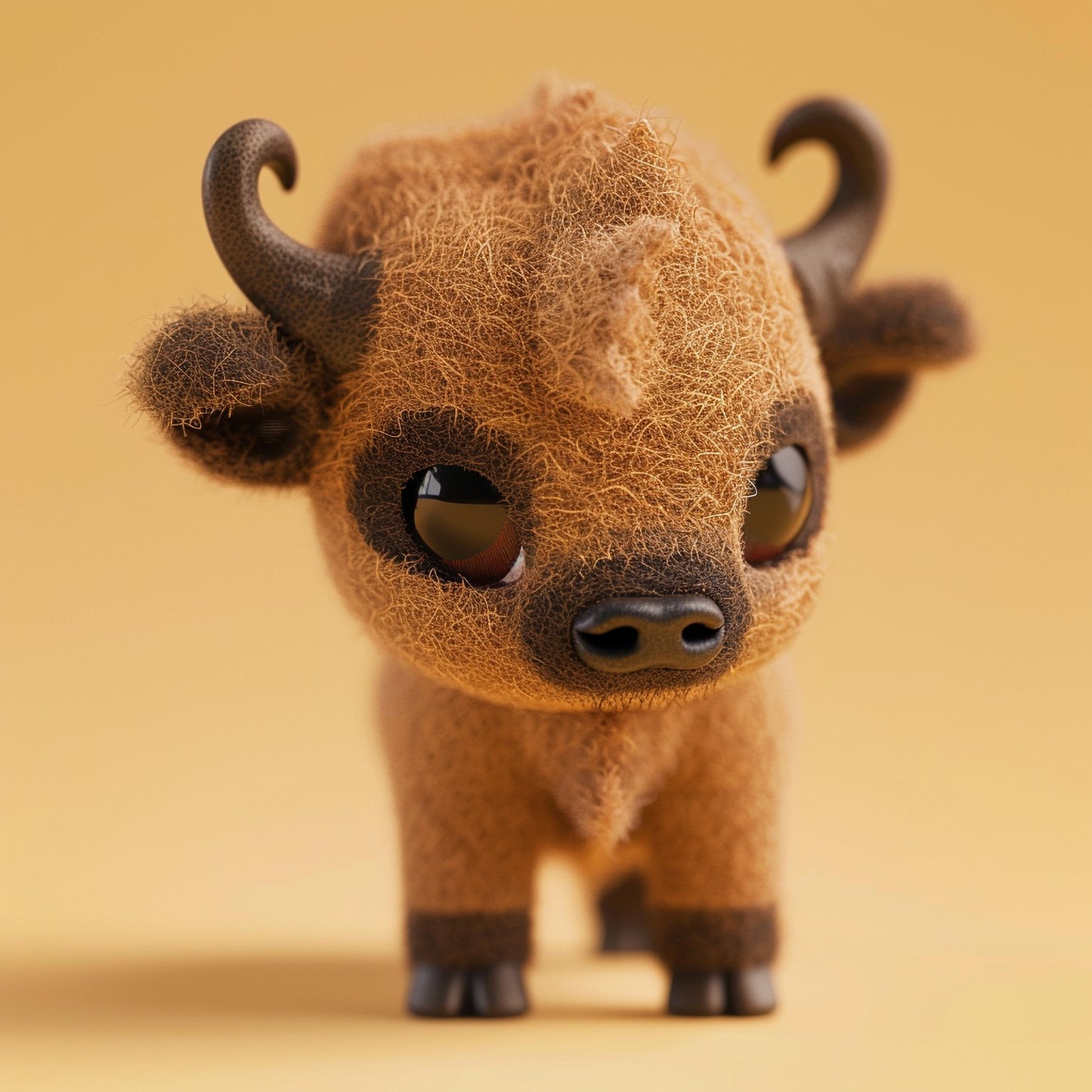 Adorable Baby African Buffalo Cartoon on Yellow Background