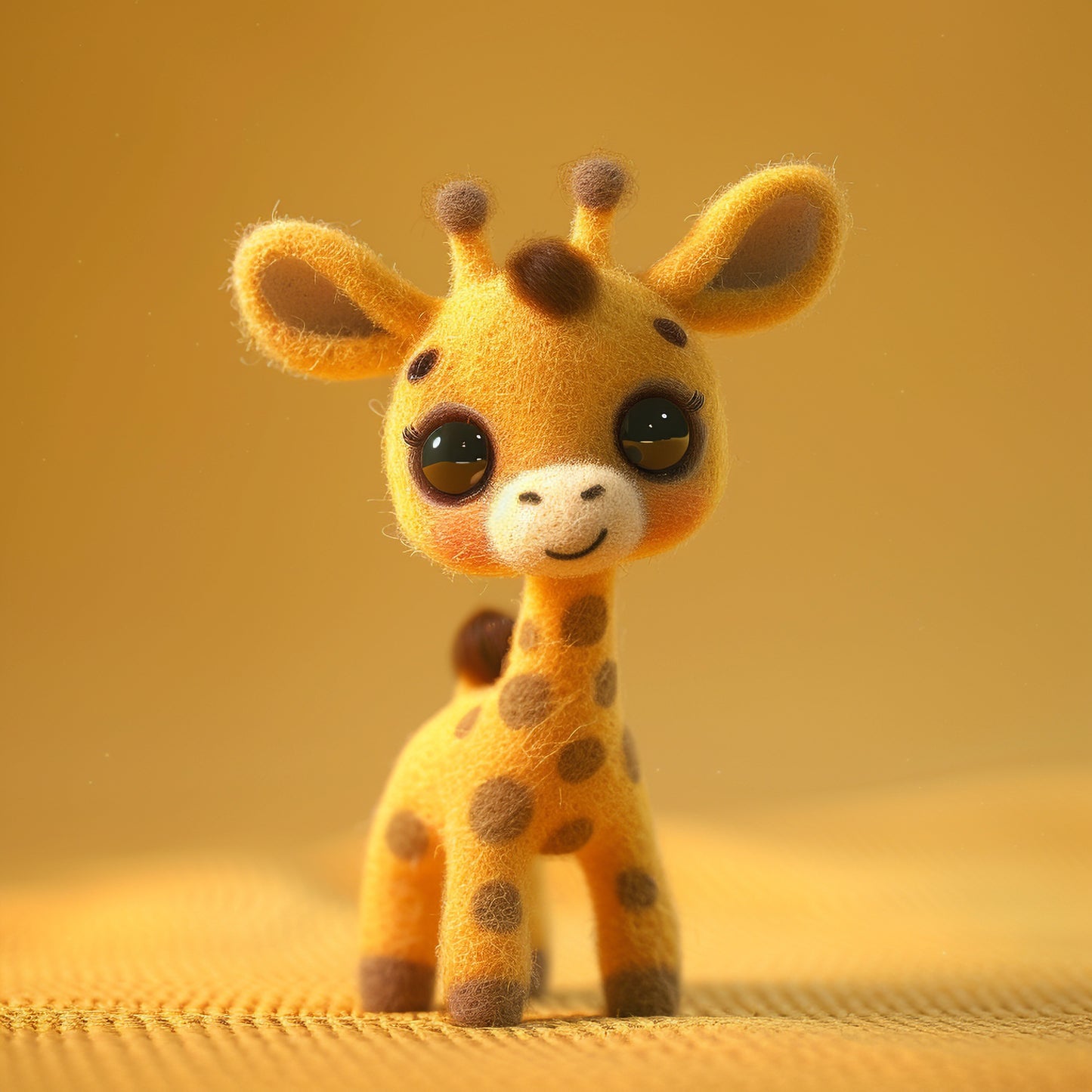 Adorable Handmade Baby Giraffe Toy on Yellow Background