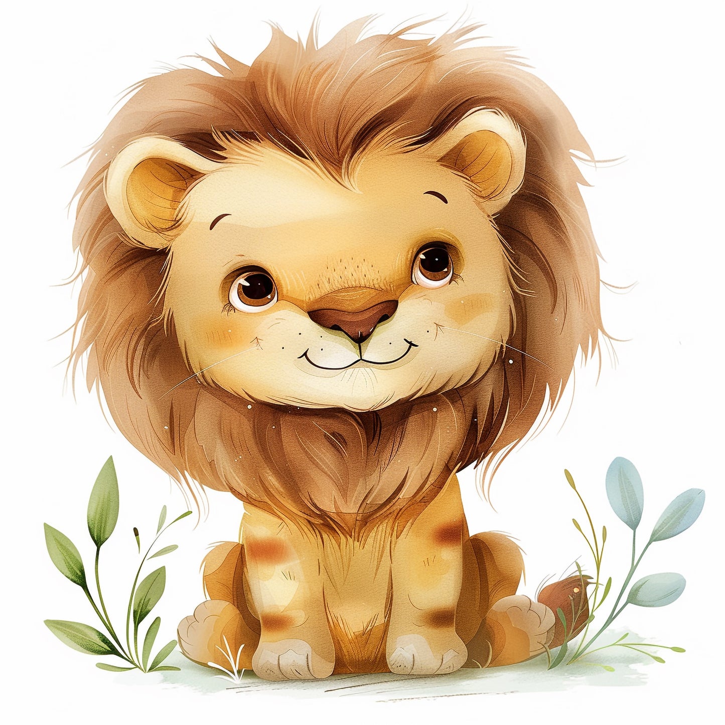 Adorable Baby Lion Cub Illustration with Whimsical Charm