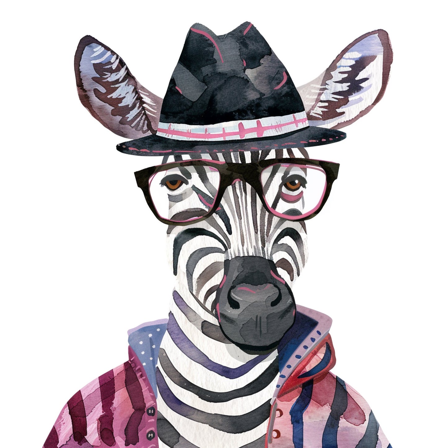 Stylish Zebra in Retro Outfit and Cool Hat Illustration