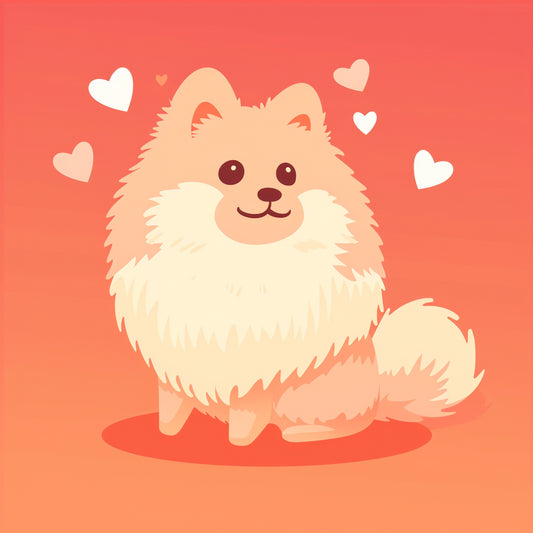 Adorable Pomeranian Dog with Hearts on a Red Background