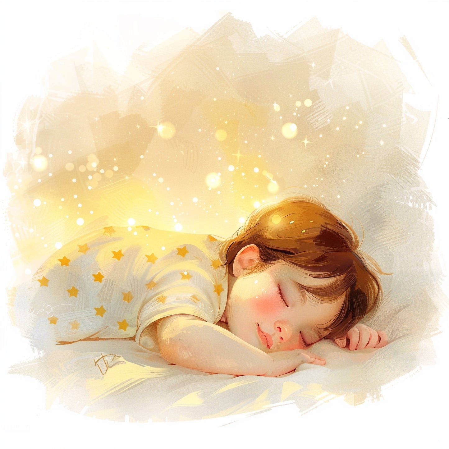 Peaceful Sleeping Baby Girl Illustration with Stars