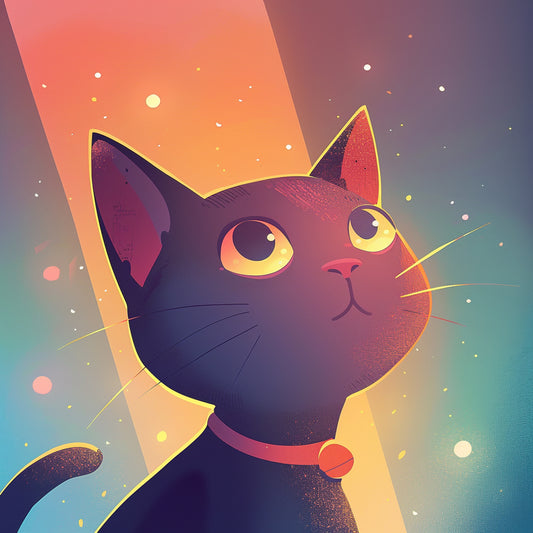Cute Illustrated Cat with Dreamy Sunset Lighting