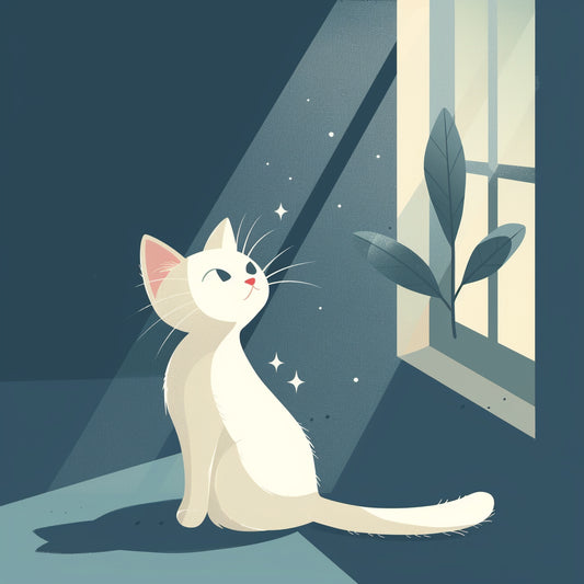 Dreamy Cute Cat Illustration with Magical Night Lighting