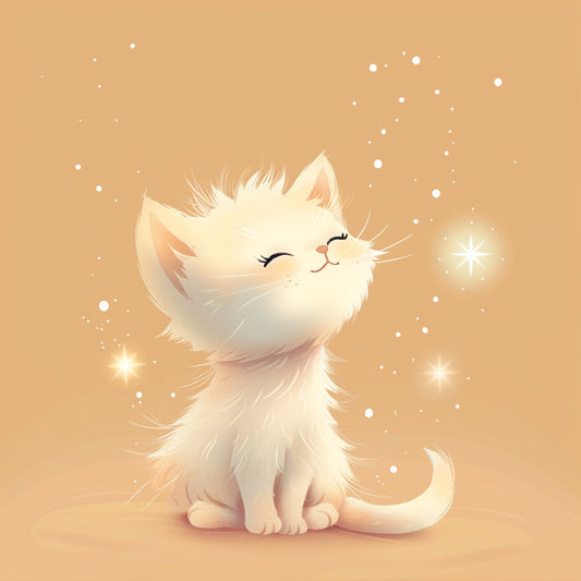 Adorable Fluffy Kitten Illustration with Dreamy Expression