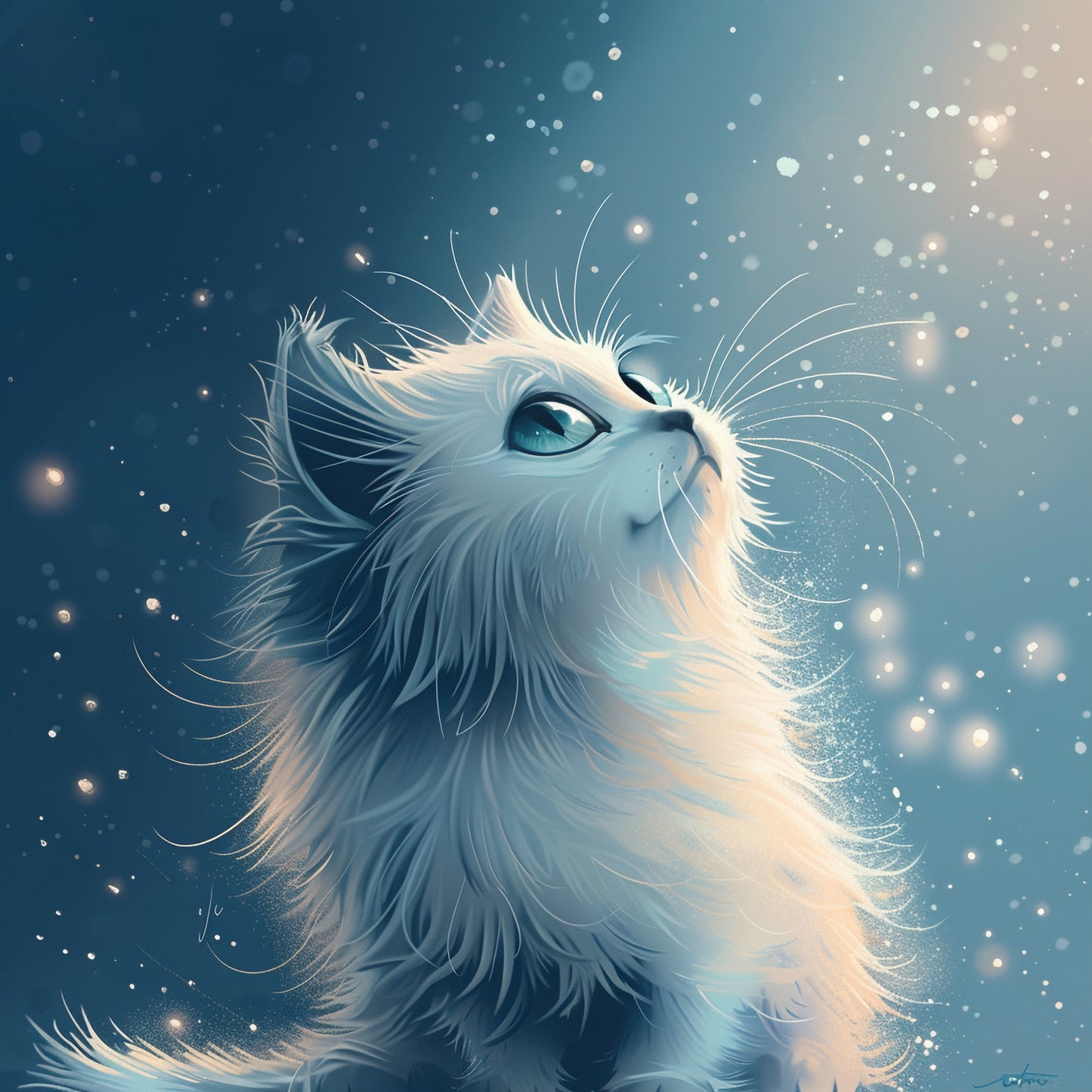 Dreamy Fluffy Kitten Illustration in a Magical Setting