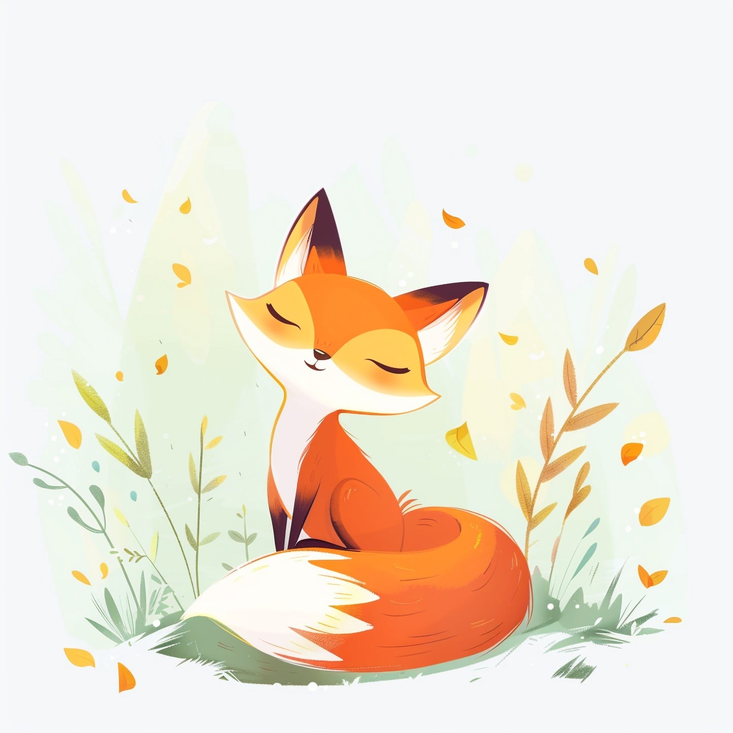 Dreamy Illustrated Fox Enjoying a Peaceful Moment