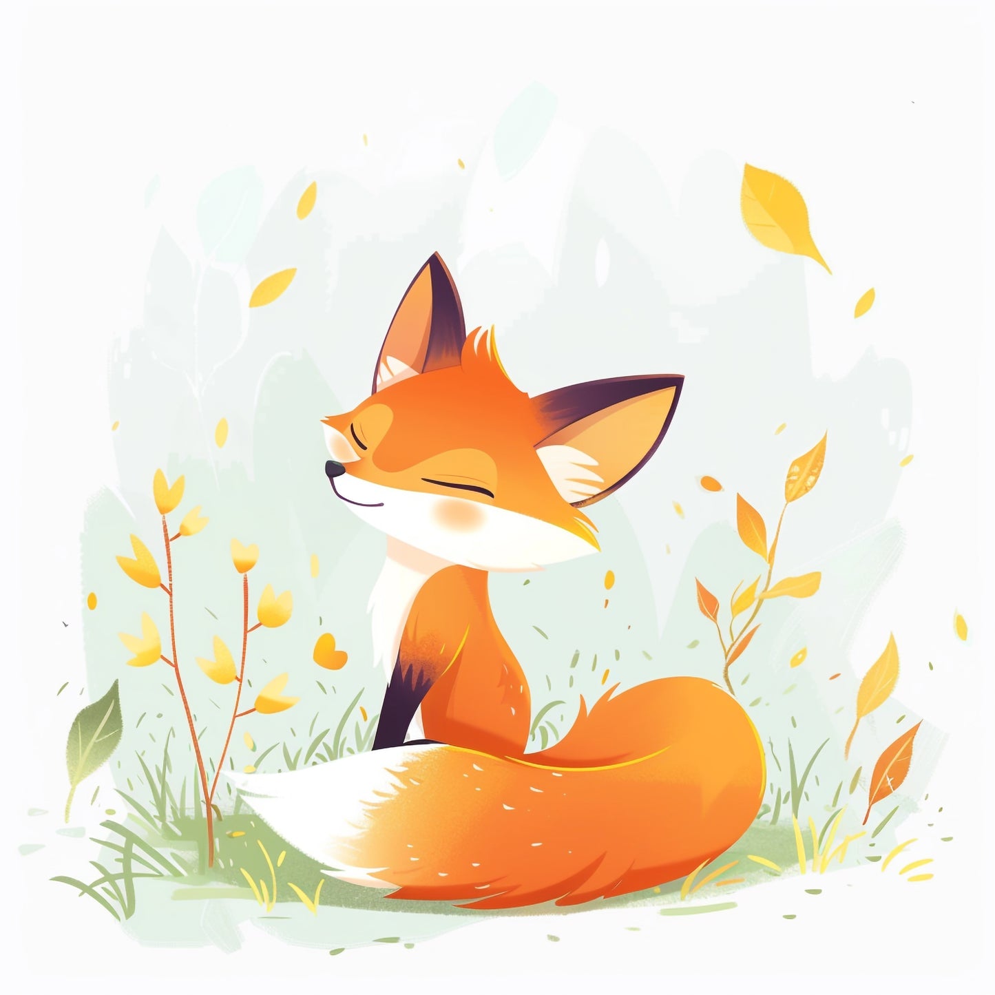 Dreamy Fox Illustration in a Pastel Nature Setting