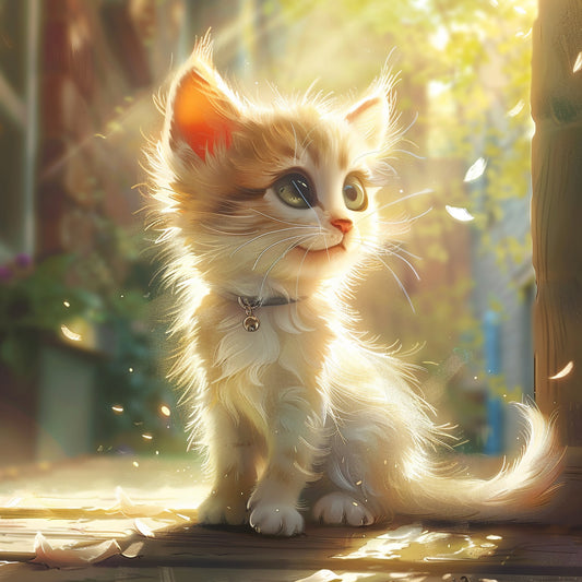 Cute Kitten Basking in Dreamy Sunlight Illustration