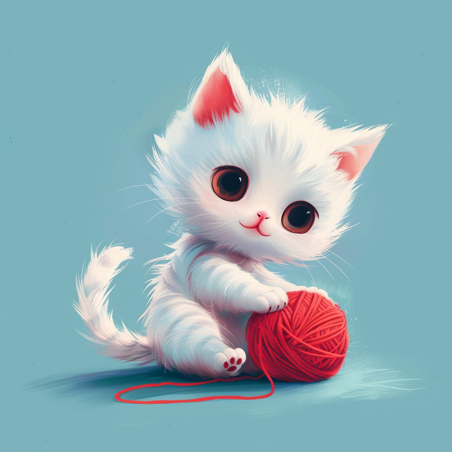 Playful Kitten Engaged With a Red Ball of Yarn